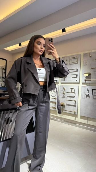 Antrasit Trençkot Pantolon Takım